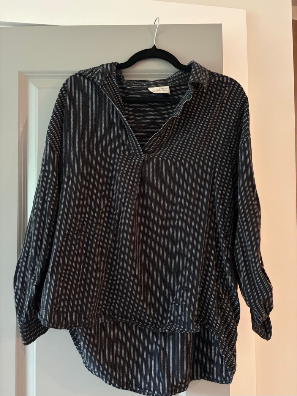 Universal Thread Black Pinstripe Popover Blouse
